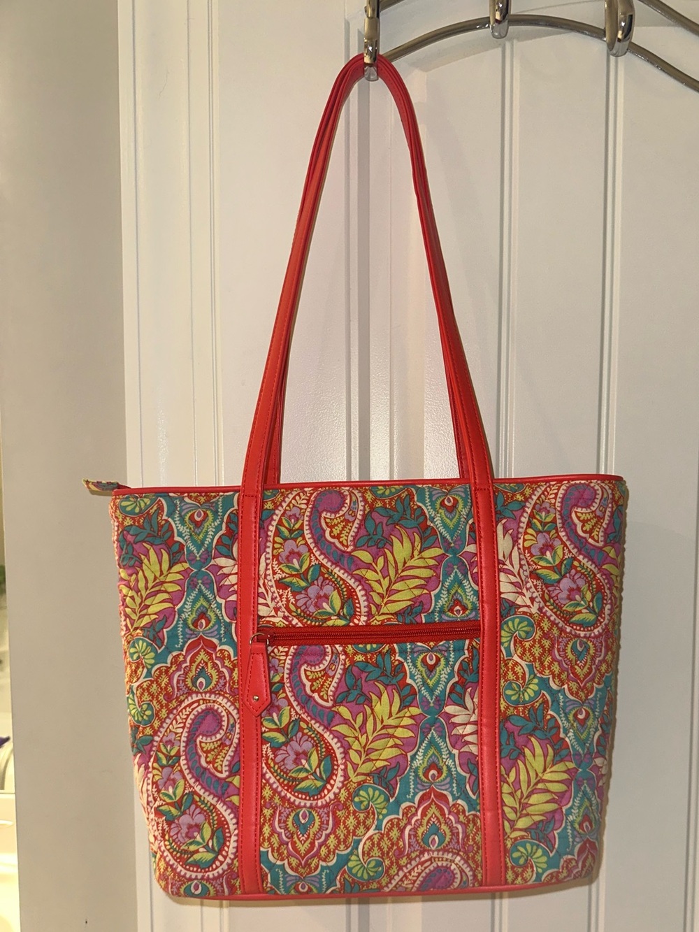 Vera Bradley Multicolor Paisley Quilted Tote with Orange trim Like new!